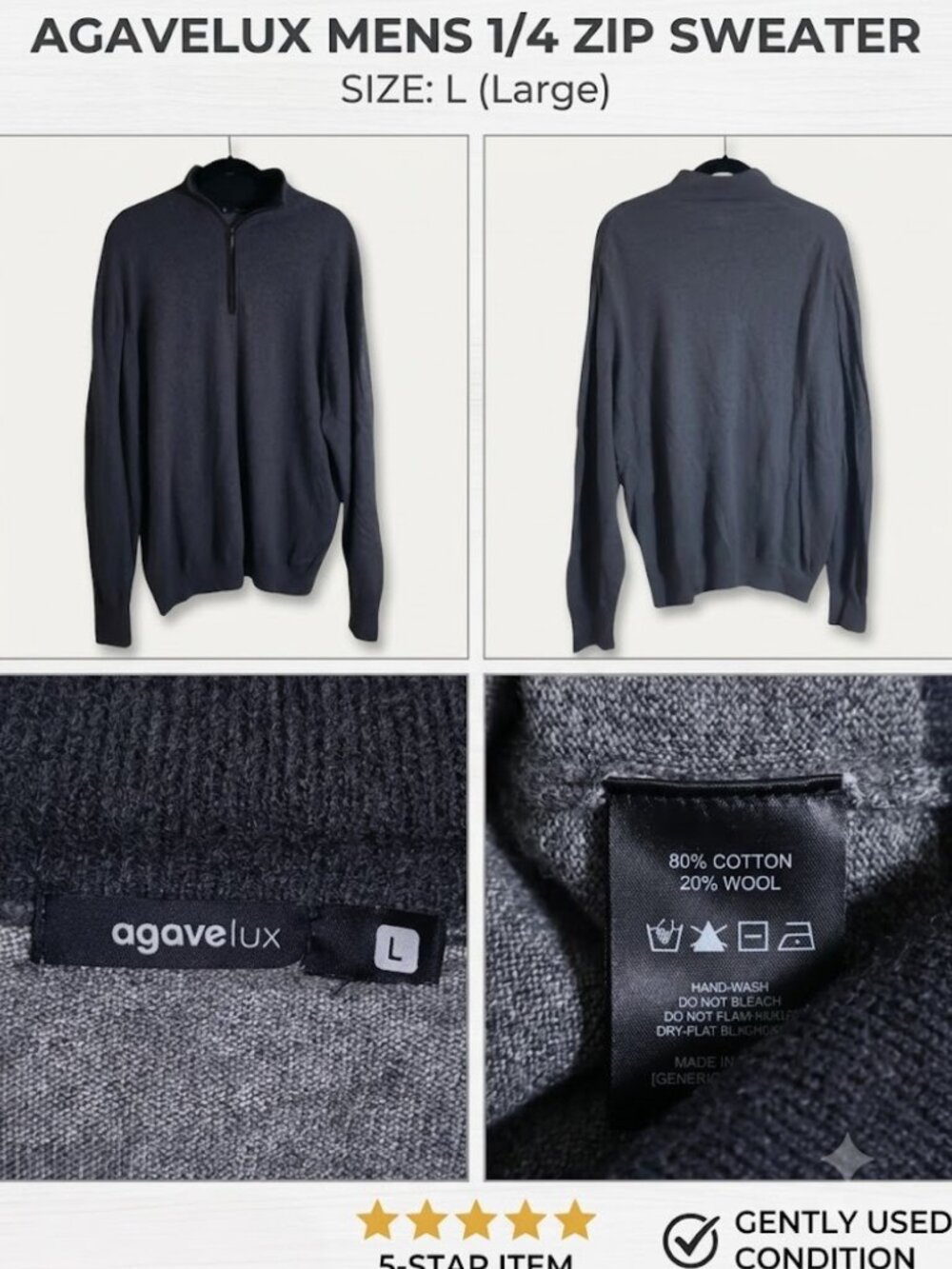 AGAVELUX MENS 1/4 ZIP SWEATER SIZE: L (Large)